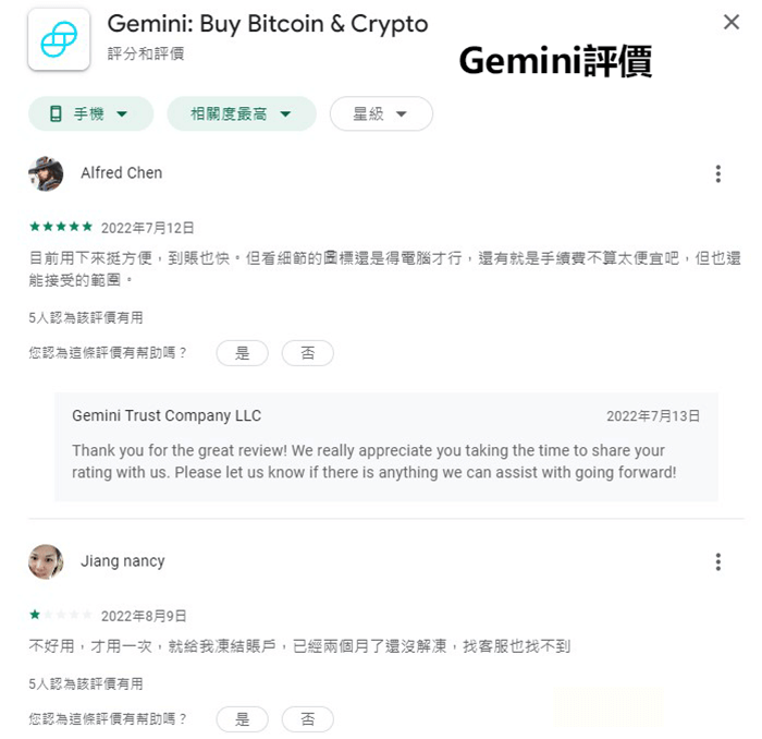 Gemini用戶評價